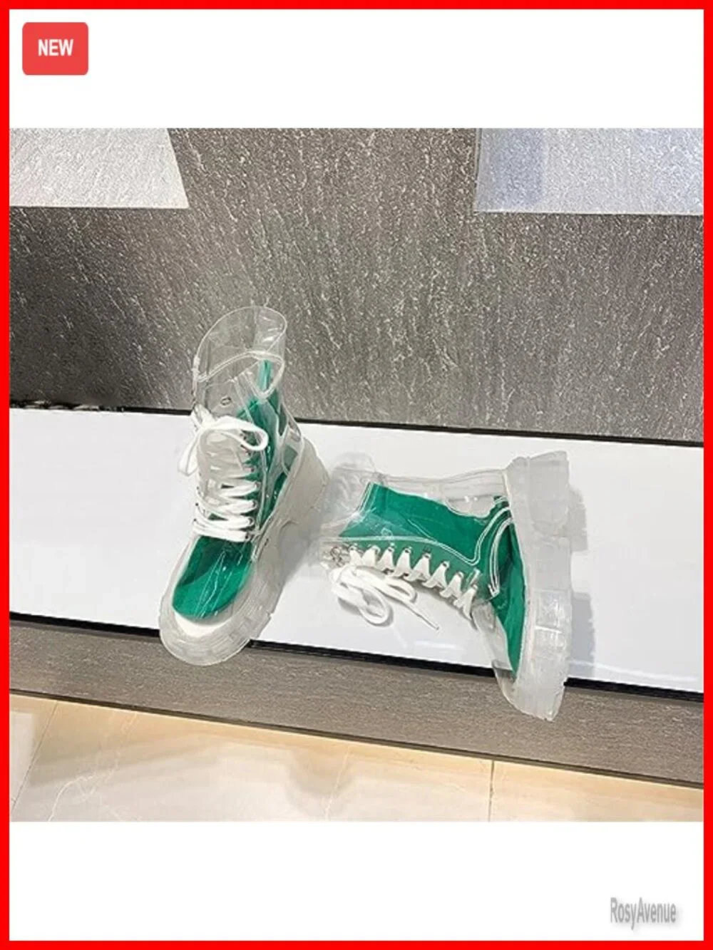 Transparent Lace Up Platform Combat Ankle Boots Waterproof Clear PVC
